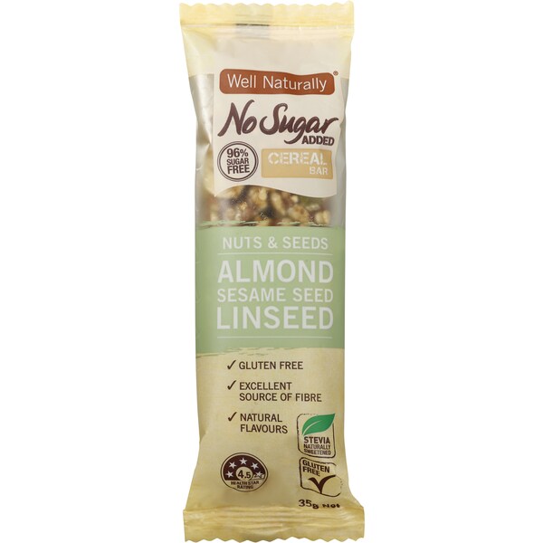 Well Naturally No Sugar Added Cereal Nuts & Seeds Bar 35g