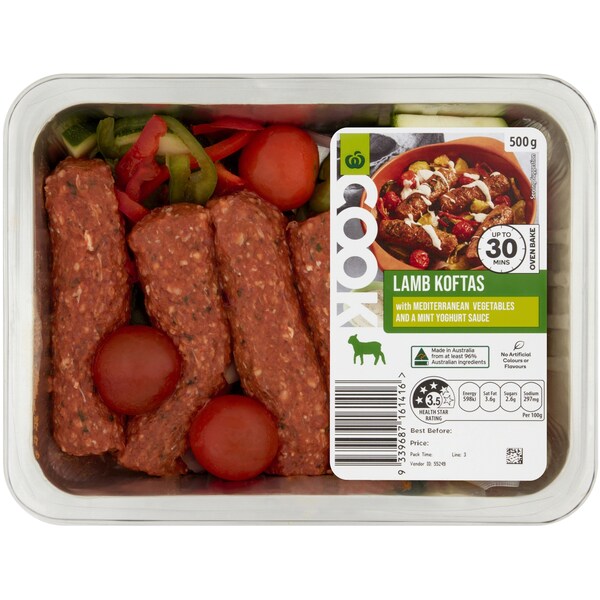 Woolworths Cook Lamb Koftas With Mixed Veges & Mint Yoghurt Sauce 500g
