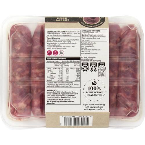Woolworths Italian Style Fennel Pork Sausages 500g bunch