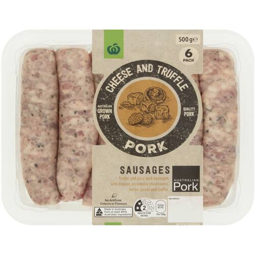 Woolworths Cheese and Truffle Pork Sausages 500g bunch