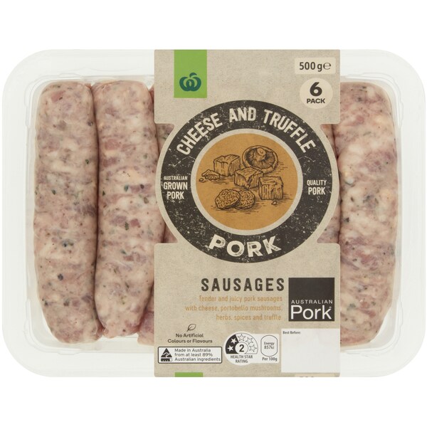 Woolworths Cheese & Truffle Pork Sausages 500g