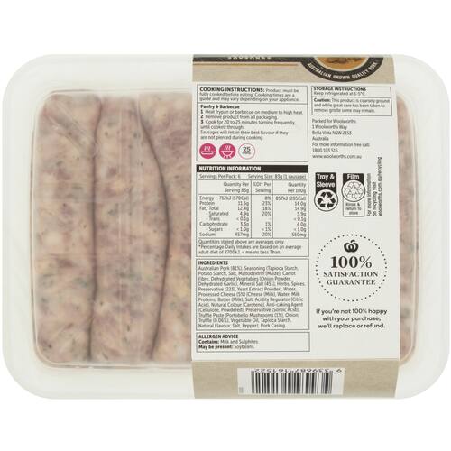 Woolworths Cheese and Truffle Pork Sausages 500g bunch