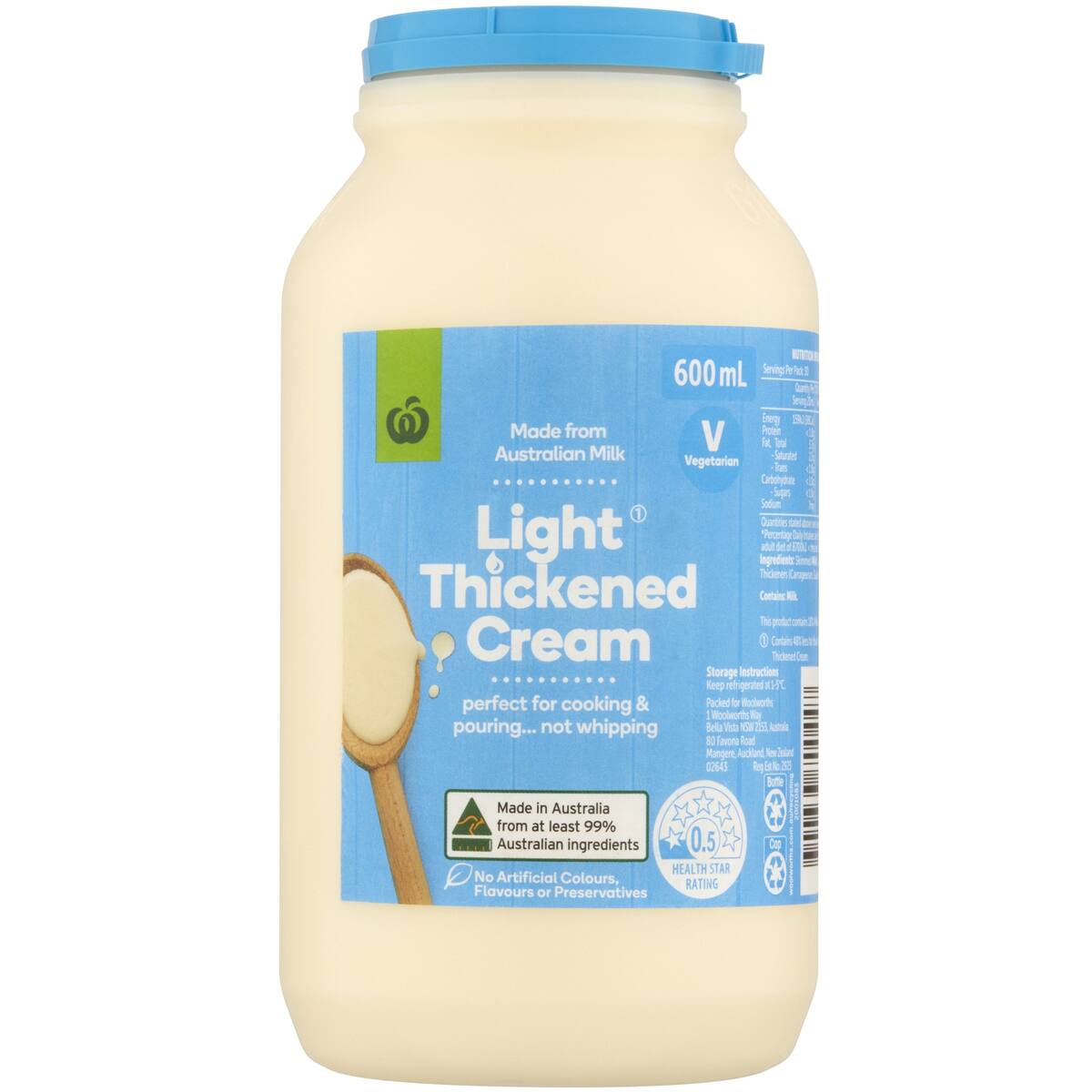 Woolworths Light Thickened Cream 600ml bunch