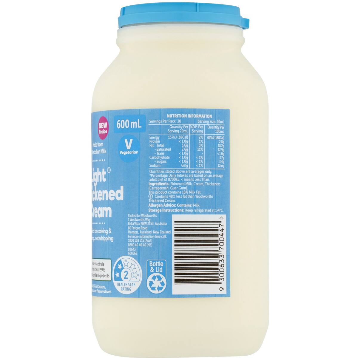 Woolworths Light Thickened Cream 600ml bunch
