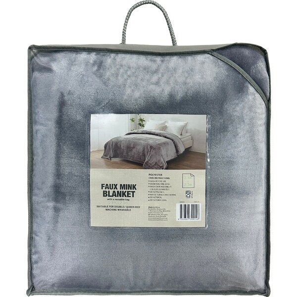Faux Mink Blanket Queen Bed Grey each