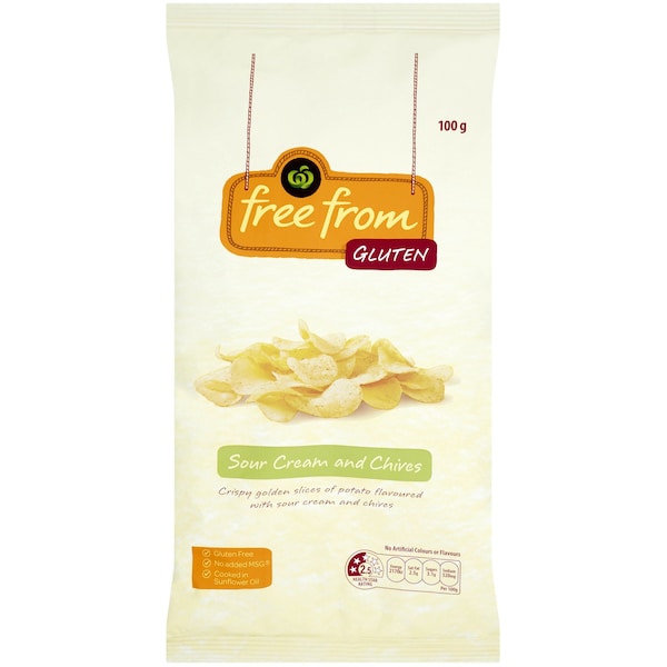 Woolworths Free From Gluten Chips Sour Cream & Chives 100g