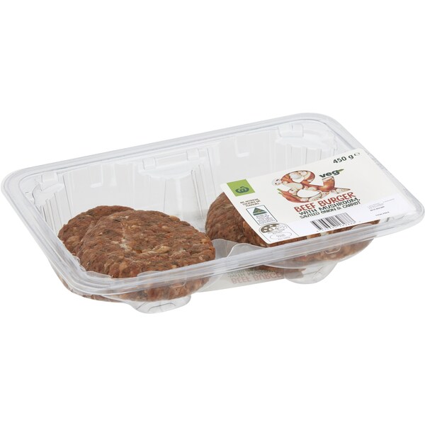 Woolworths &Veg Beef Burger With Mushroom Onion & Carrot 450g