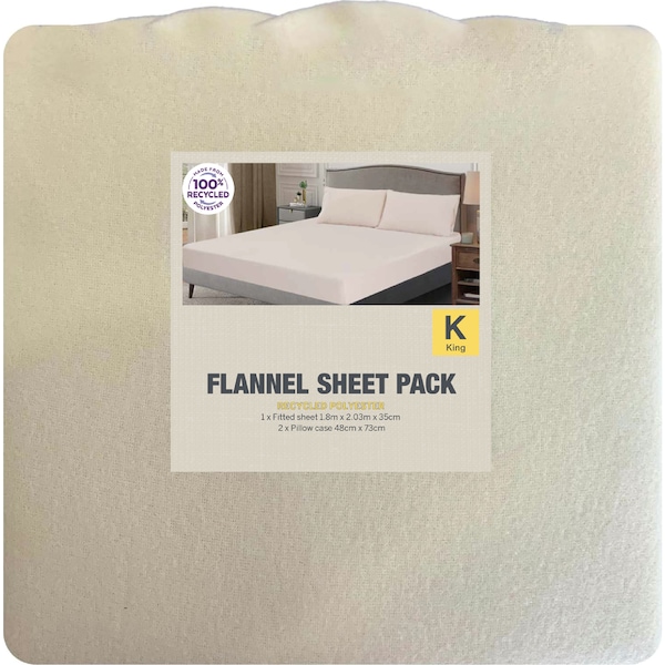 Flannel Bed Sheet Pack King Cream each