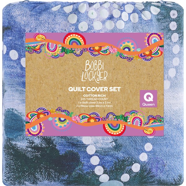 Bobbi Lockyer Quilt Cover Set Queen Bed Blue each