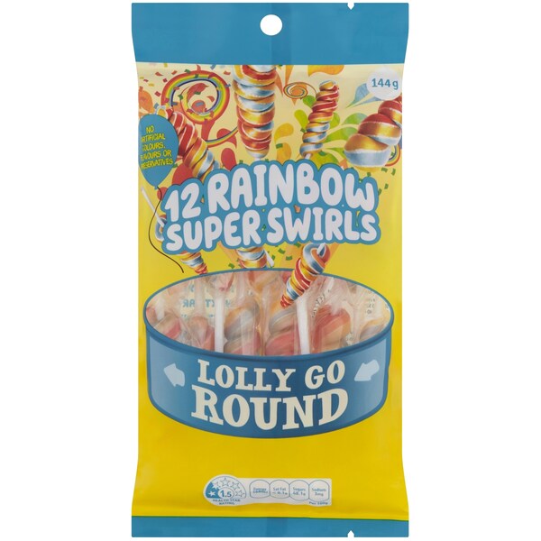 Lolly Go Round Round Rainbow Swirl Pops 144g