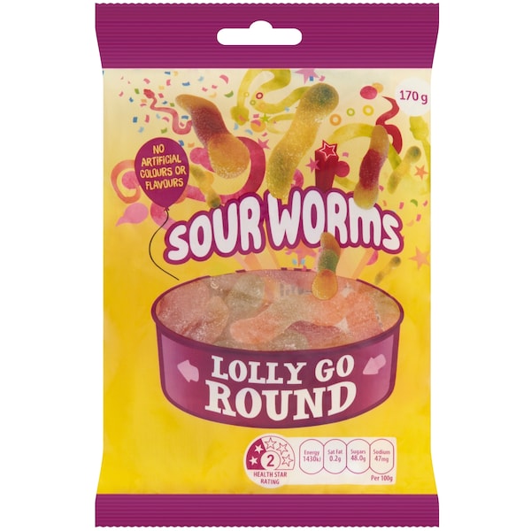 Lolly Go Round Round Sour Worms 170g