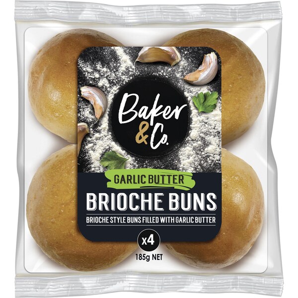Baker & Co. Garlic Butter Brioche Buns 4 Pack
