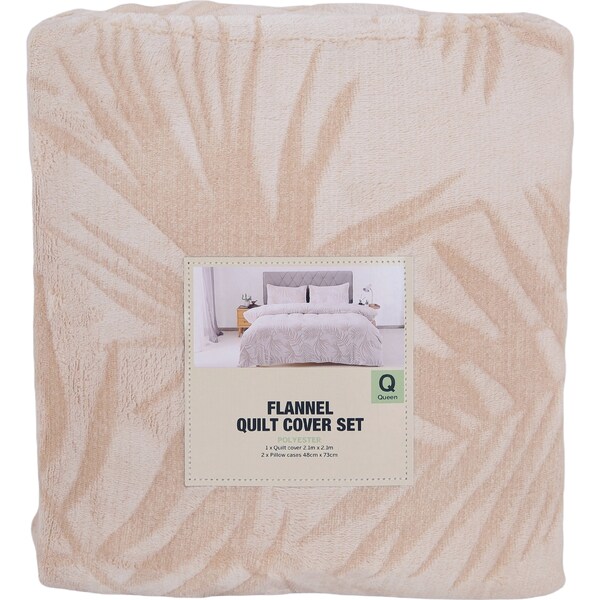Flannel Quilt Cover Set Queen Cream Leaves each