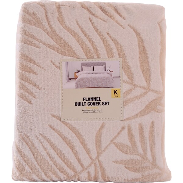 Flannel Quilt Cover Set King Cream Leaves each