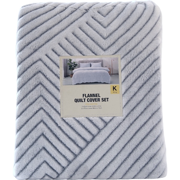 Flannel Quilt Cover Set King Blue Stripes each