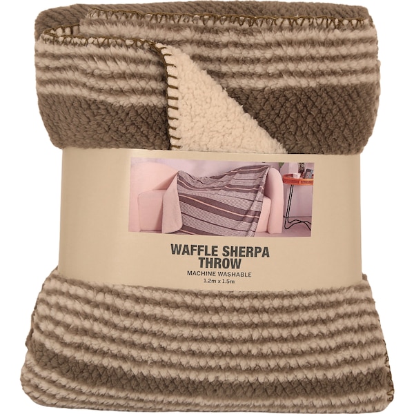 Waffle Sherpa Throw Blanket Brown Stripe each
