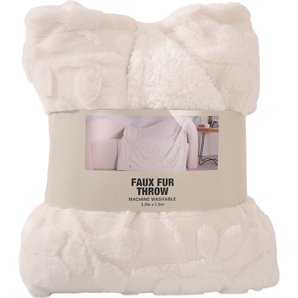 Faux Fur Throw Blanket Floral Cream each