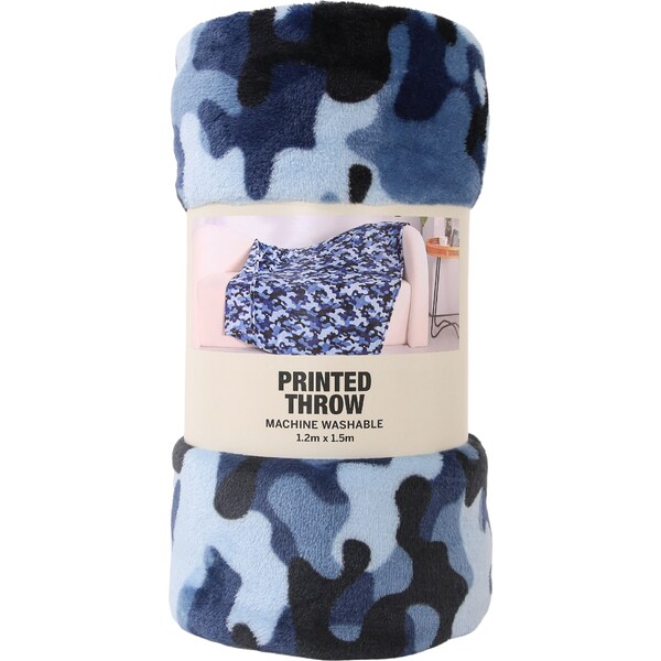 Kids Fleece Printed Throw Blanket Blue Camo each