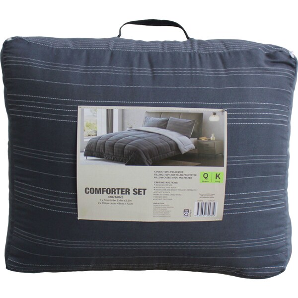 Comforter Bed Set Queen/King Grey Stripe each