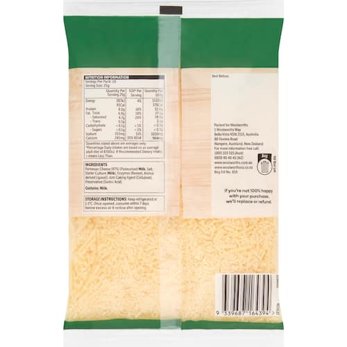 Woolworths Shredded Parmesan Cheese 250g bunch
