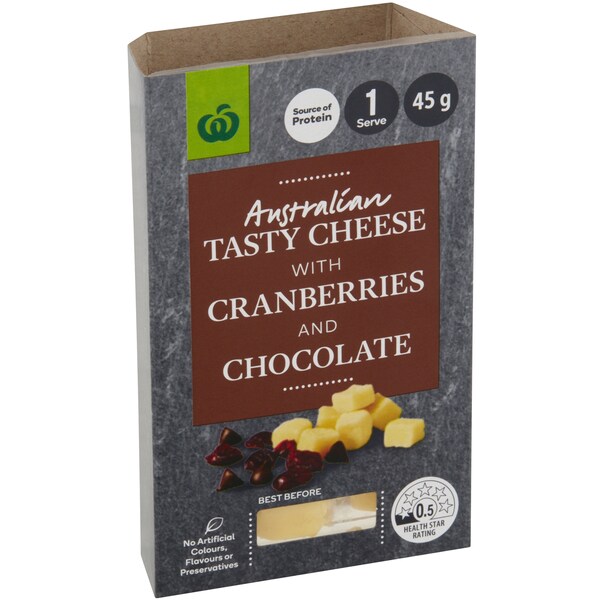 Woolworths Tasty Cheese Cubes With Cranberries & Chocolate 45g