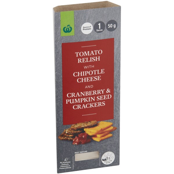 Woolworths Chipotle Cheese, Tomato Relish & Artisan Crackers 50g