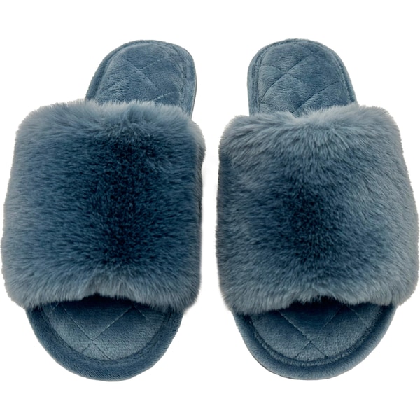 Ladies Faux Fur Slide Slippers Navy Grey Size 5/6 each