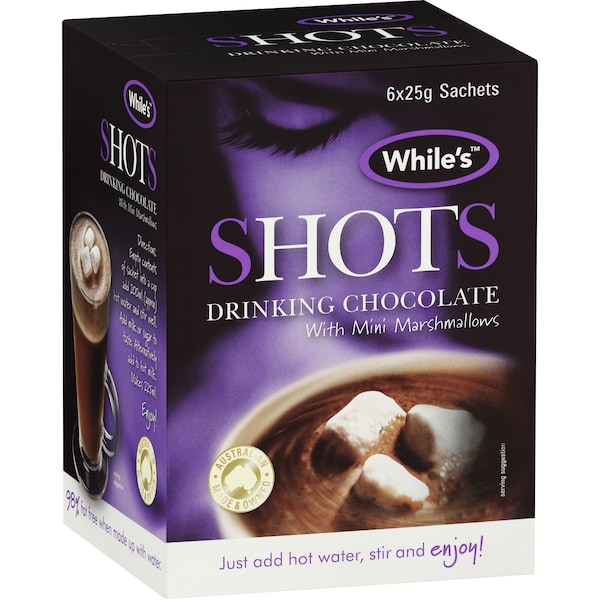 While's Shots Drinking Chocolate With Mini Marshmallows 6x25g