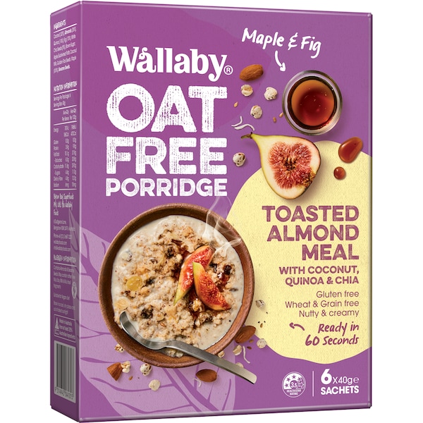 Wallaby Oat Free Porridge Maple Fig Toasted Almond Meal 6 Pack