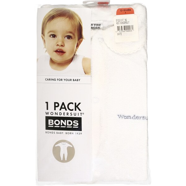 Bonds Baby Wondersuit White Size 000 - 1 Each