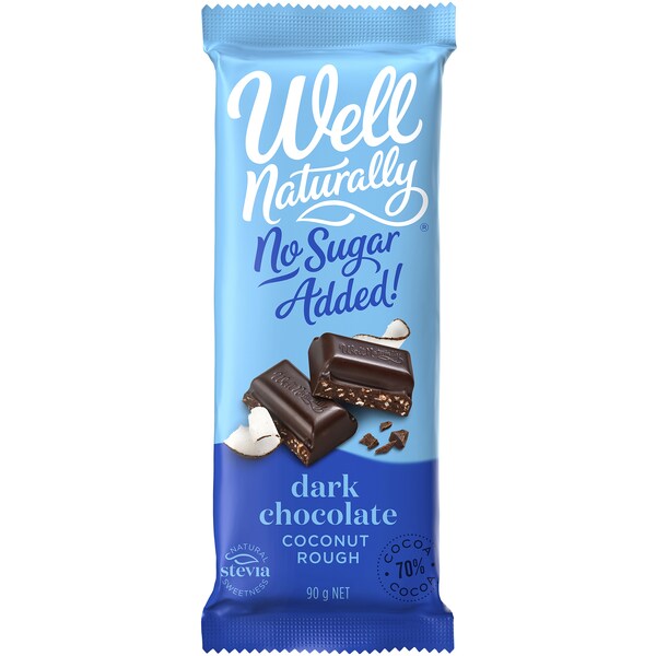 Well Naturally Dark Chocolate Coconut Rough No Sugar Added 90g