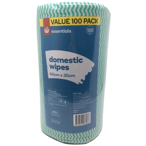 Essentials Domestic Wipes Roll 60cmx30cm 100 Pack