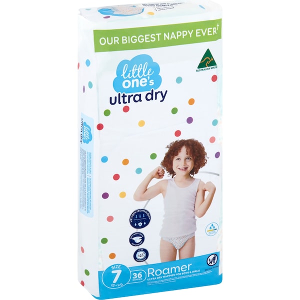 Little One's Ultra Dry Roamer Nappies Size 7 18+ kg Boys & Girls 36 pack