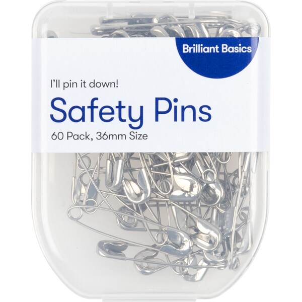 Brilliant Basics 36mm Safety Pins Silver 60 pack