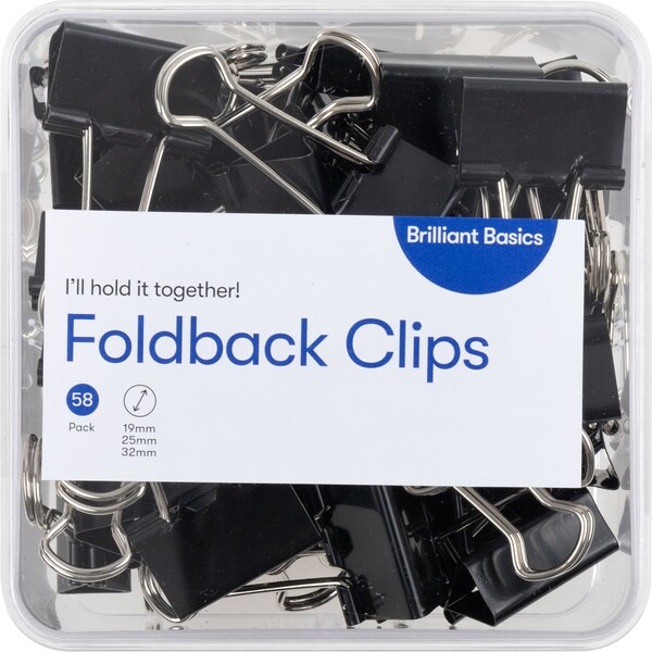 Brilliant Basics Assorted Sizes Foldback Clips Black 58 pack