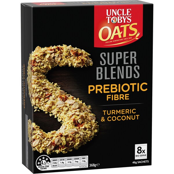 Uncle Tobys Super Blends Prebiotic Fibre Turmeric & Coconut 8 Pack