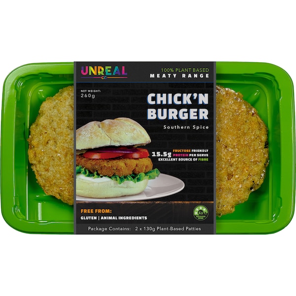 Unreal Co. 100% Plant Base Chick'n Burger 2 Pack