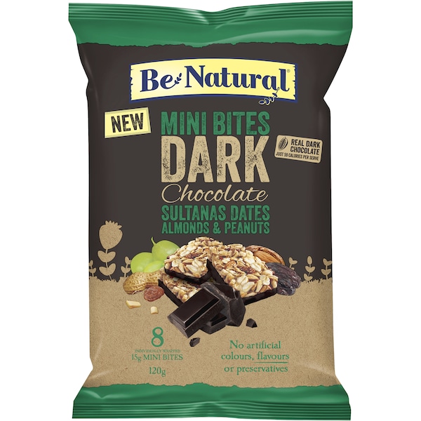 Be Natural Mini Dark Choc Sultana Date & Almond Bites 8pk 120g