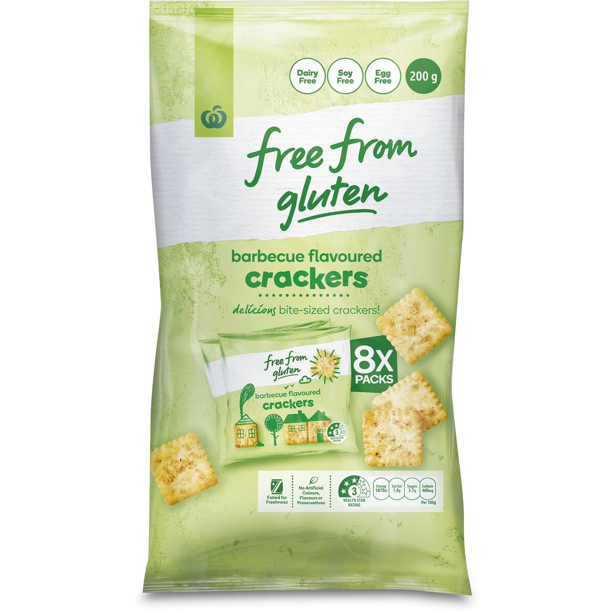 Woolworths Free From Gluten Barbecue Flavoured Crackers 8 Pack bunch
