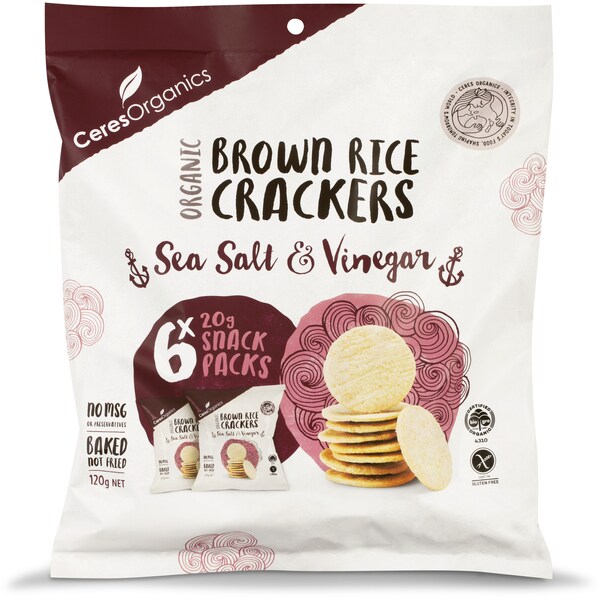 Ceres Organics Brown Rice Crackers Sea Salt & Vinegar 6 Pack