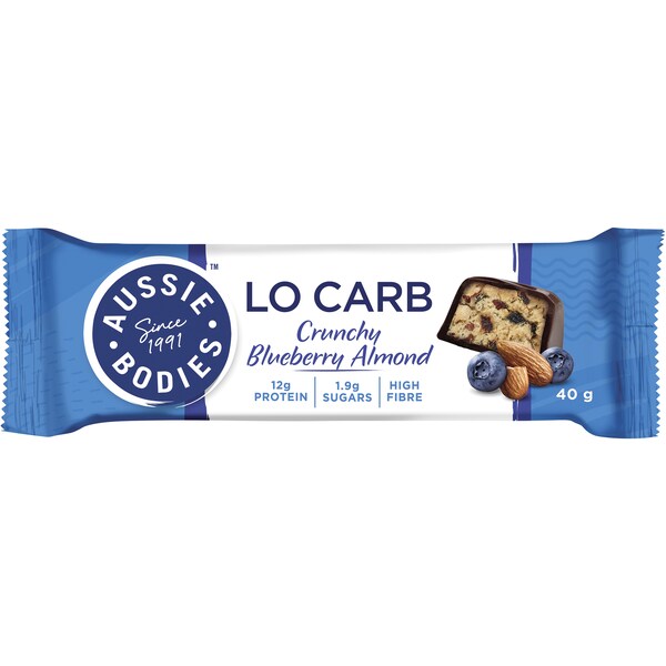 Aussie Bodies Lo Carb Protein Bar Crunchy Blueberry Almond 40g