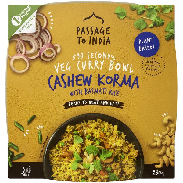Passage To India Veg Curry Bowl Cashew Korma With Rice 280g