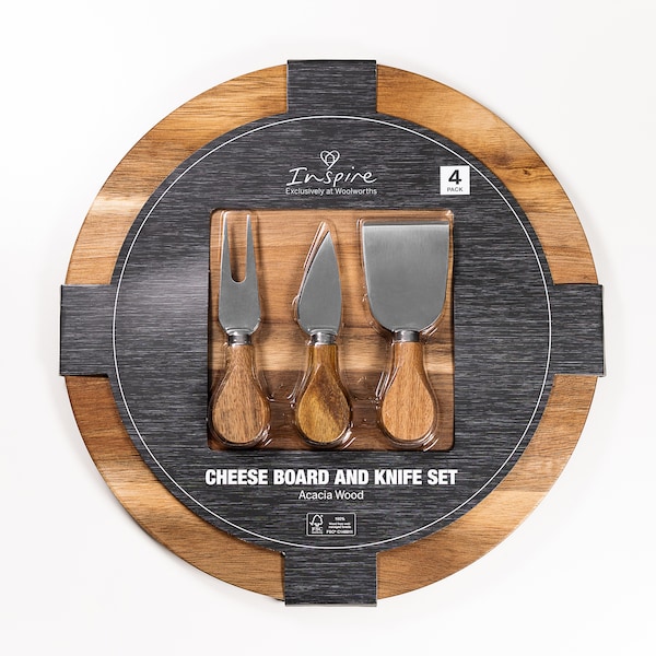 Inspire Christmas Timber Cheese Board & Knife Set Each
