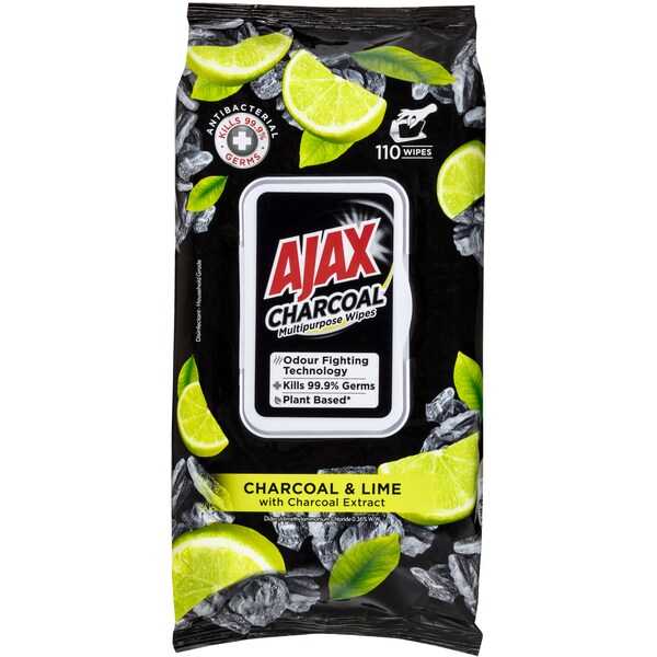 Ajax Multipurpose Antibacterial Wipes Charcoal & Lime 110 Pack