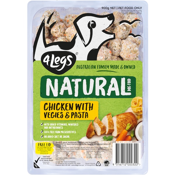 4 Legs Pasta Chicken Vegetable Chilled Dog Food 900g