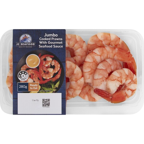 JC Seafood Jumbo Cooked Prawns With Gourmet Seafood Sauce 280g