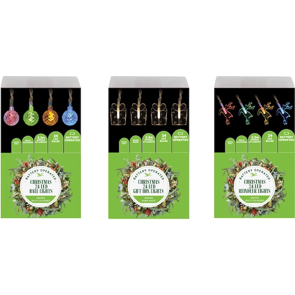 Christmas Battery Operated Led Lights Assorted 24 Pack