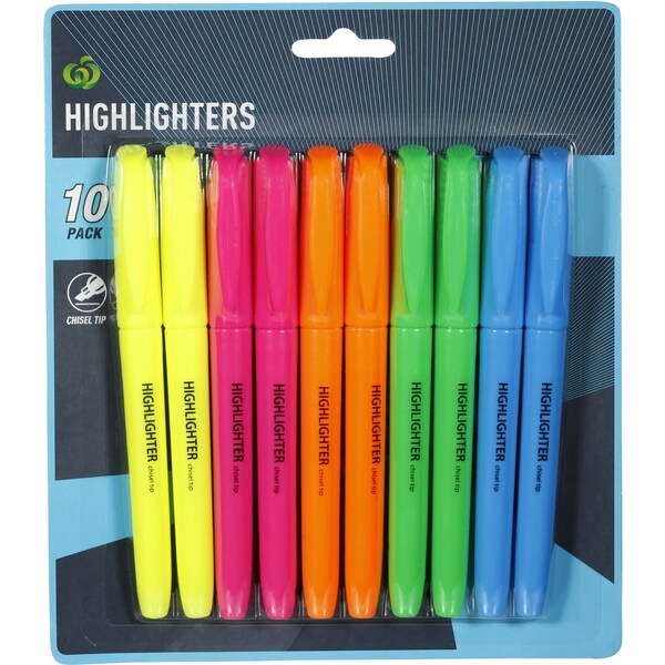 Woolworths Highlighters Assorted Thin 10 pack