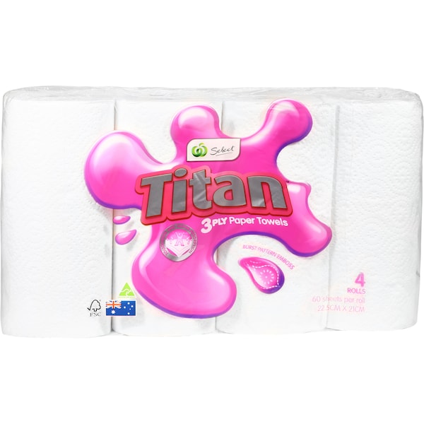 Woolworths Titan Paper Towel White 3 Ply 480 Sheets 4 Pack