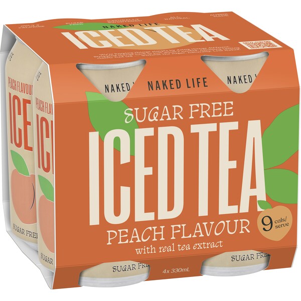Naked Life Iced Tea Sugar Free Peach Peach Flavour 330mL x 4 pack